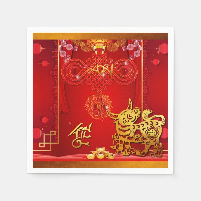 Chinesischer Roter Knoten Ox Jahr 2021 PN Serviette (Vorderseite)