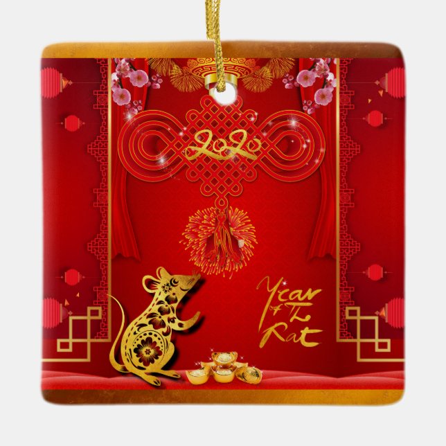 Chinesischer Roter Kt Rat Jahr 2020 Square CO Keramikornament (Vorderseite)