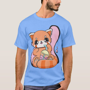 Chinesischer Roter Panda Boba Niedlich Anime Pearl T-Shirt