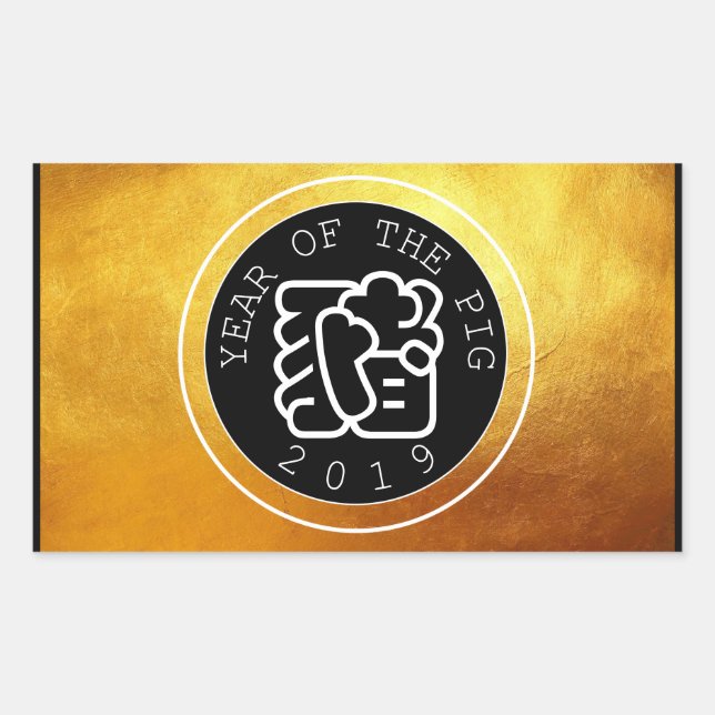Chinesischer Schweinejahr W Symbol B Circle Gold R Rechteckiger Aufkleber (Vorderseite)