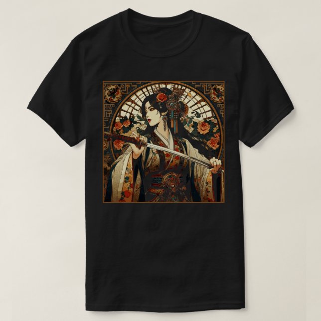 Chinesischer Schwertkämpfer im Art-Déco-Stil T-Shirt (Design vorne)