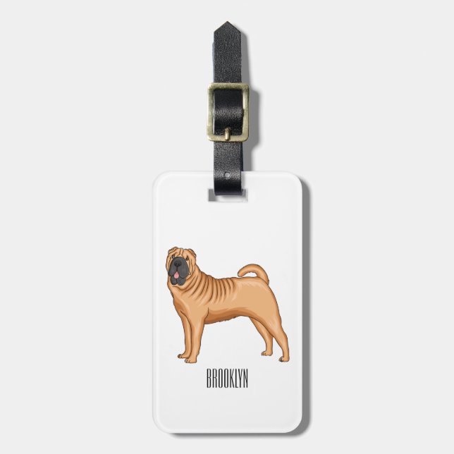 Chinesischer Shar-Pei-Hund-Cartoon Gepäckanhänger (Vorderseite vertikal)