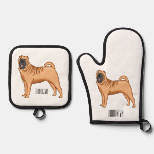 Chinesischer Shar-Pei-Hund-Cartoon Ofenhandschuh & Topflappen-Set