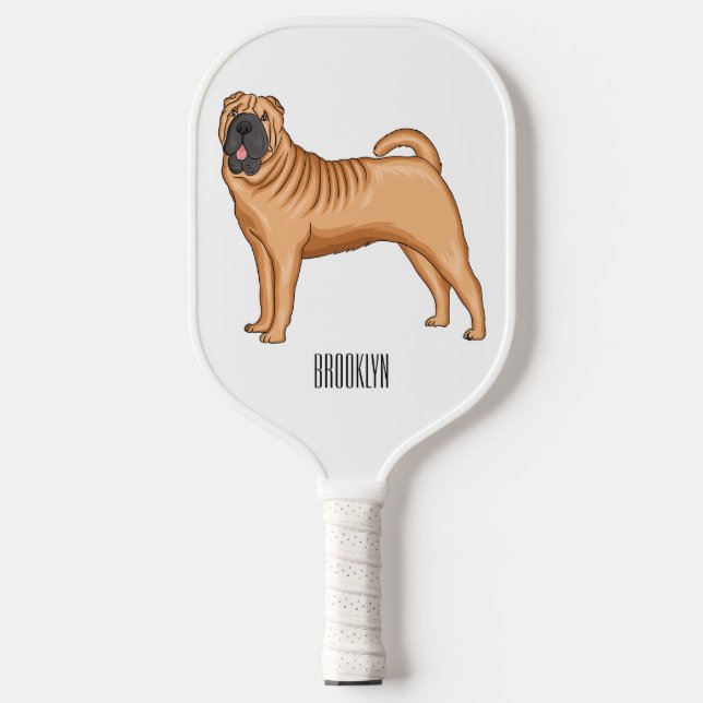 Chinesischer Shar-Pei-Hund-Cartoon Pickleball Schläger (Vorderseite)