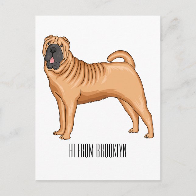Chinesischer Shar-Pei-Hund-Cartoon Postkarte (Vorderseite)