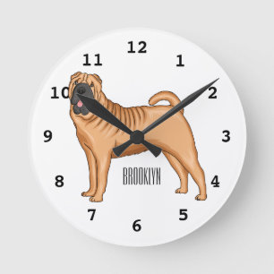 Chinesischer Shar-Pei-Hund-Cartoon Runde Wanduhr