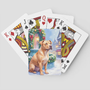 Chinesischer Shar-Pei Schneestadt Brunnen Weihnach Spielkarten