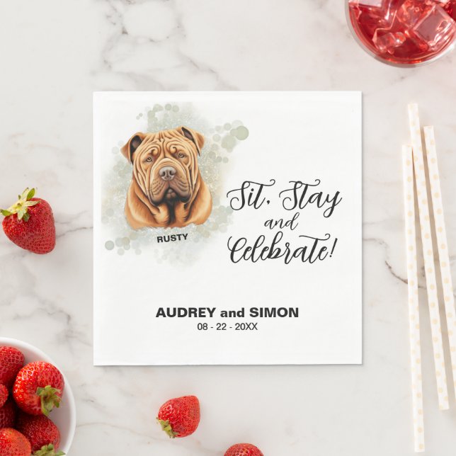 Chinesischer Shar Pei Wedding, Bleibe & Feiern Serviette (Beispiel)