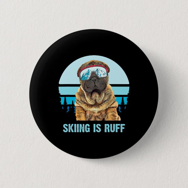 Chinesischer Shar-pei Winterski ist Ruff Ski Dog L Button (Vorderseite)