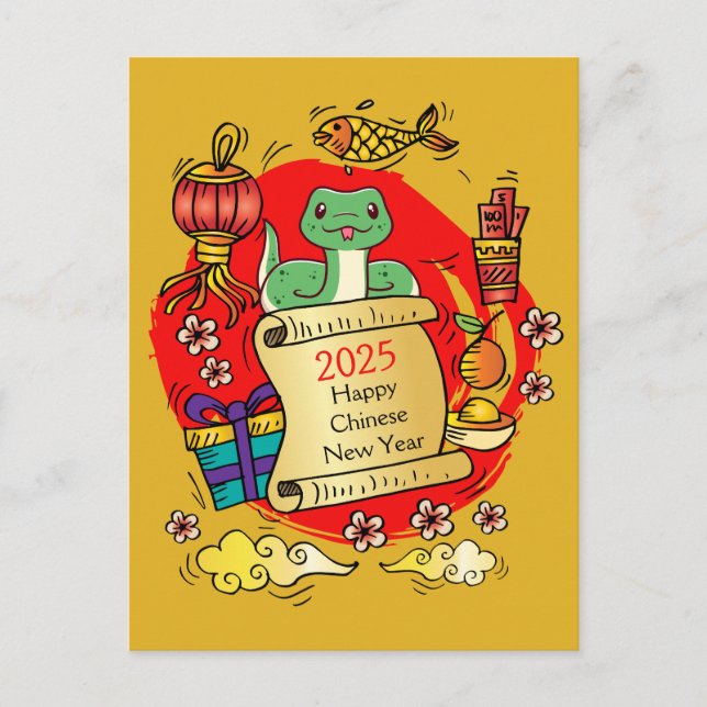Chinesischer Silvesterschlange-Cartoon Postkarte (Vorderseite)