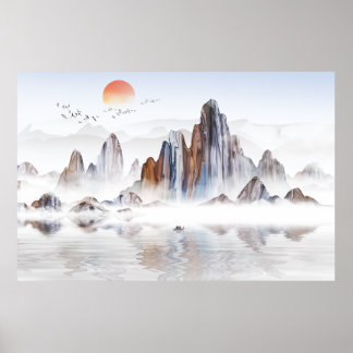 Chinesischer Stil Abstrakt Schöne Tintenzeichnung Poster