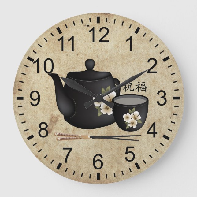 Chinesischer Tee für zwei "Segen" Große Wanduhr (Vorderseite)