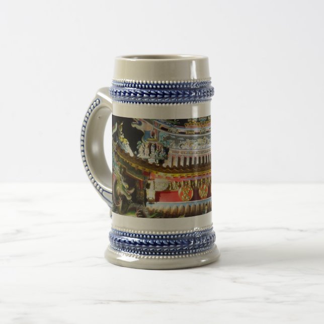 Chinesischer Tempel Gray / Blue 22 oz Stein Bierglas (Vorderseite Links)