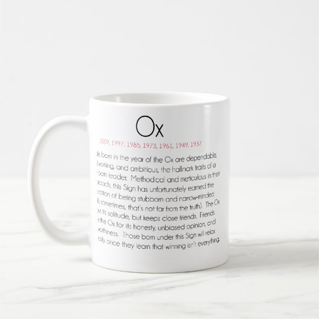 Chinesischer Tierkreis (Jahr des Ochsen) 2 Kaffeetasse (Links)