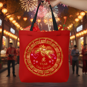 Chinesischer Tierkreis Tiger Rot/Gold ID542 Tasche