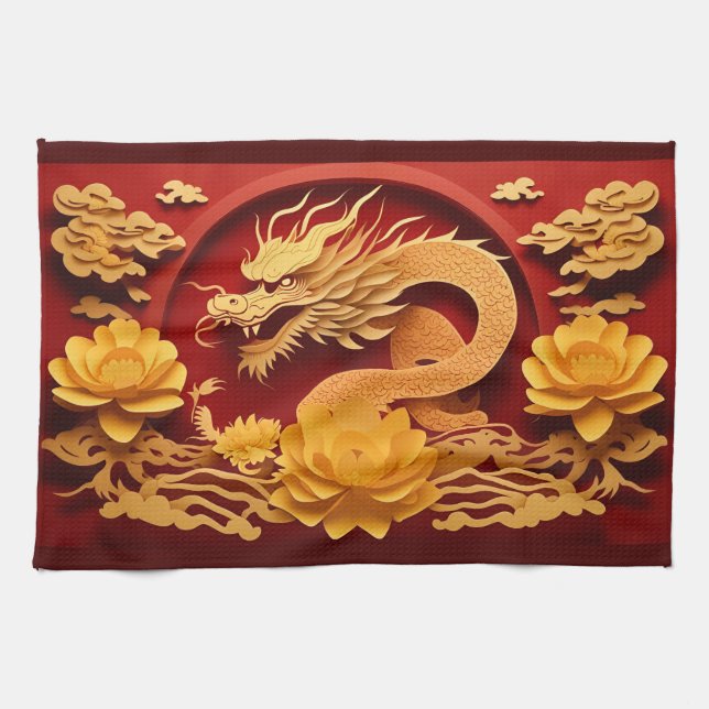 Chinesischer und Vietnamesischer Holzdrache Jahr 2 Geschirrtuch (Horizontal)