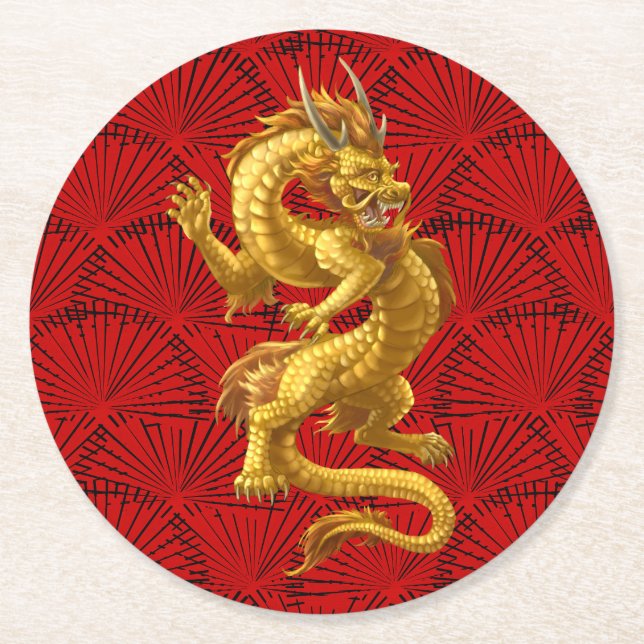 Chinesischer Untersetzer des Lucky Gold Dragon Rou (Vorderseite)