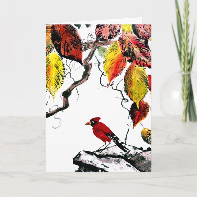 Chinesischer Vogel im Herbst Karte (Vorderseite)