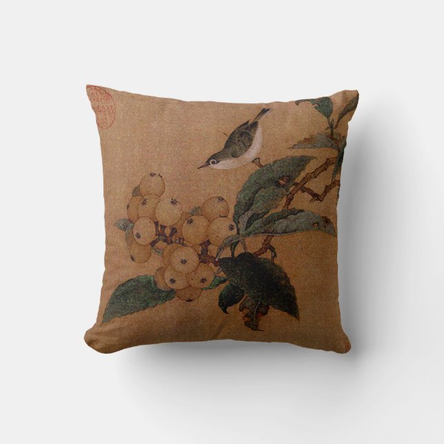 Chinesischer Vogel und Quatfrüchte Kissen (Vorderseite)