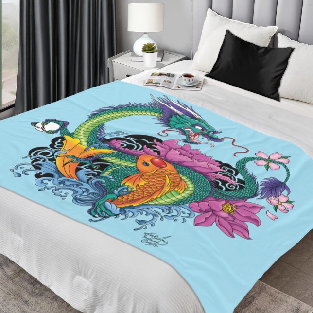 Chinesischer Wasserdrache Koi Fisch Fleecedecke (Von Creator hochgeladen)
