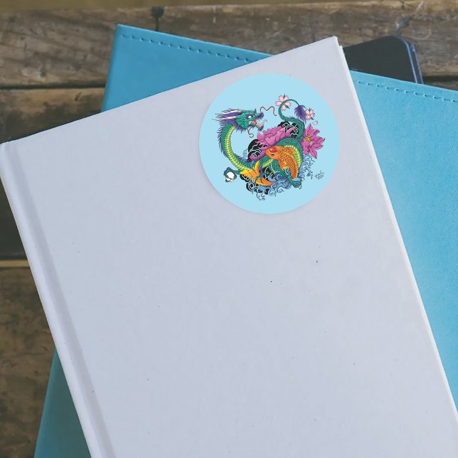 Chinesischer Wasserdrache Koi Fisch Runder Aufkleber (Von Creator hochgeladen)