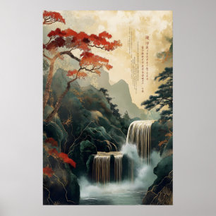 Chinesischer Wasserfall-Wandkunst-Druck – Traditio Poster