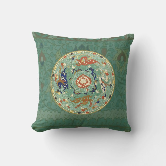 Chinesischer Zirkel Blau grün Kissen (Vorderseite)