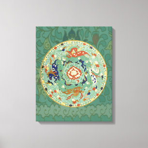 Chinesischer Zirkel Blau grün Leinwanddruck