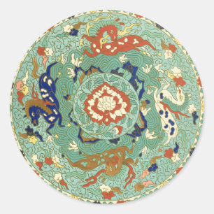 Chinesischer Zirkel Blau grün Runder Aufkleber