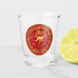 Chinesischer Zodiac-Affenrot/Gold-ID542 Schnapsglas