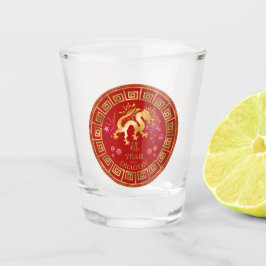 Chinesischer Zodiac Dragon Red/Gold ID542 Schnapsglas