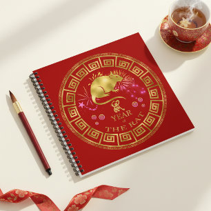 Chinesischer Zodiac Rat Red/Gold ID542 Notizbuch