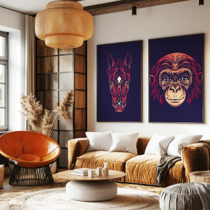 Chinesischer Zodiak-Affe Wandbild Japandi Dekor Leinwanddruck