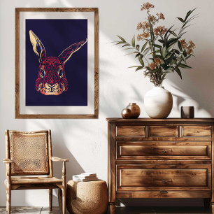 Chinesischer Zodiak-Hasen-Wandkunst-Druck Rustikal Leinwanddruck