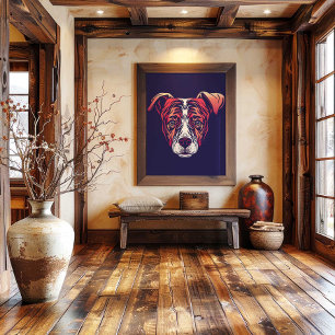 Chinesischer Zodiak Hund Wandbild Rustikales Lan Leinwanddruck