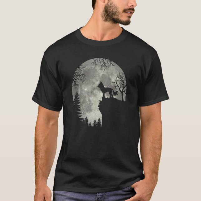 Chinesischer Zwerghund und MondHalloween T-Shirt (Vorderseite)