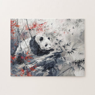 Chinesisches Aquarellbild Panda und Bamboo