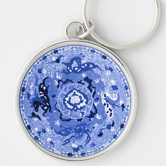 Chinesisches Blau und Weiß Mandala Schlüsselanhänger (Vorne)