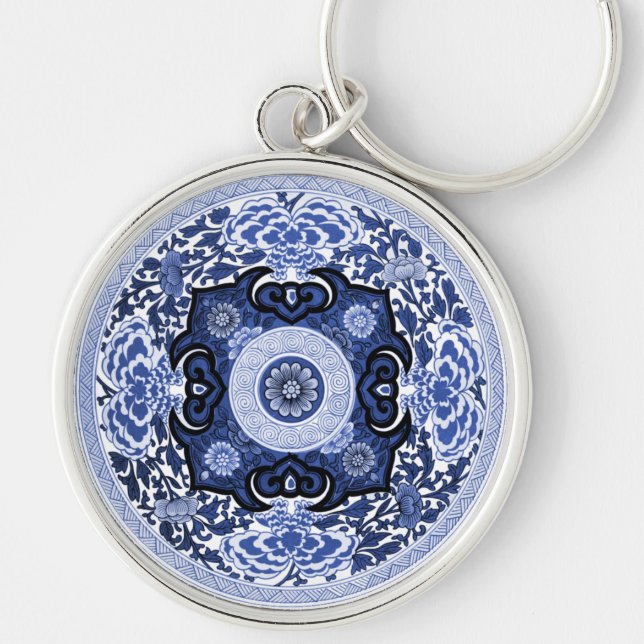 Chinesisches Blau und Weiß Mandala Schlüsselanhänger (Vorne)