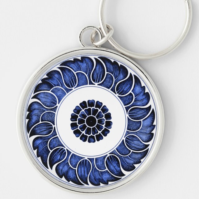 Chinesisches Blau und Weiß Mandala Schlüsselanhänger (Vorne)