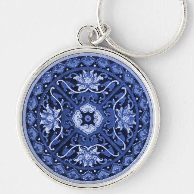 Chinesisches Blau und Weiß Mandala Schlüsselanhänger (Vorne)