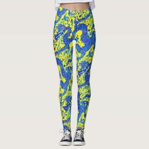 Chinesisches blaues Drache-Yoga-Hosen-Laufen Leggings