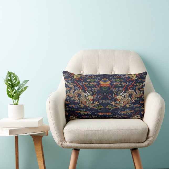 Chinesisches Blue Kesi Dragon Tapestry Lendenkissen (Stuhl )