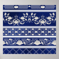 Chinesisches Blumenblau: Vintage Wasserfarbengrenz