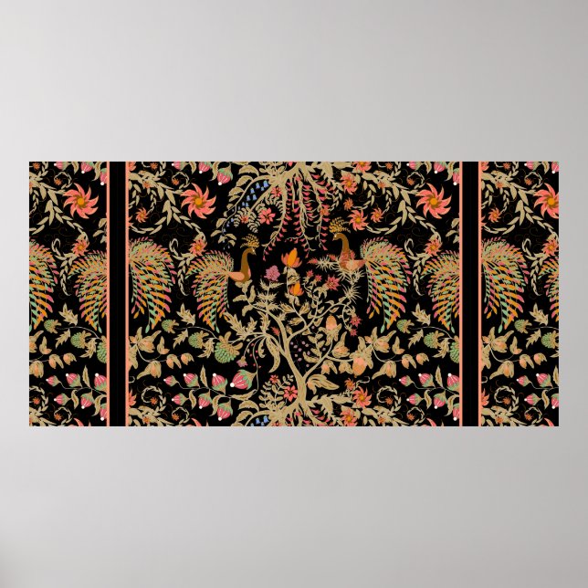 Chinesisches Blumenmuster mit schönen Vögeln Poster (Vorne)
