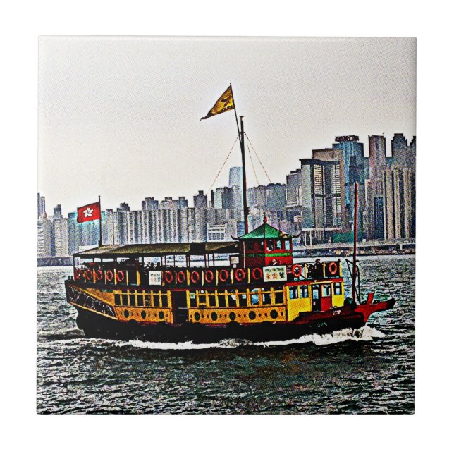 Chinesisches Boot Victoria Harbour Hong Kong Fliese (Vorderseite)