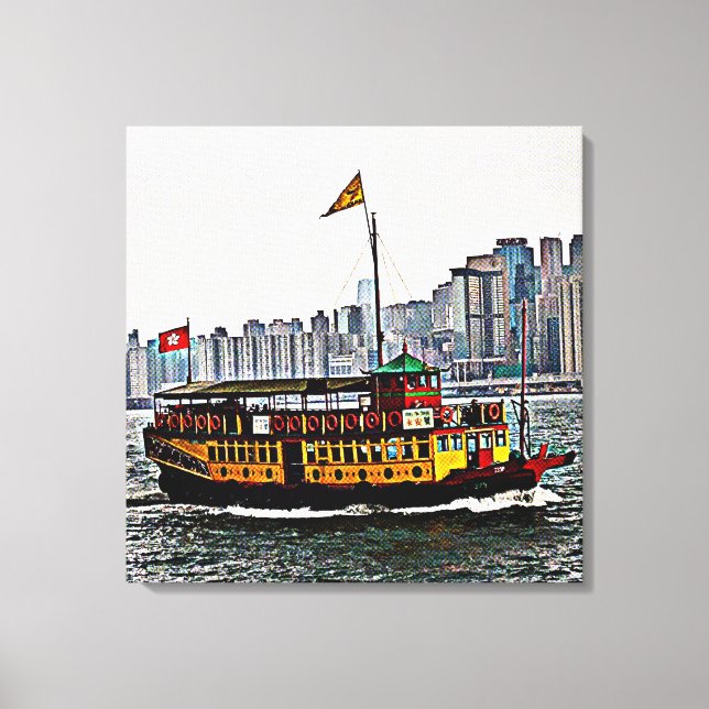 Chinesisches Boot Victoria Harbour Hong Kong Leinwanddruck (Vorderseite)