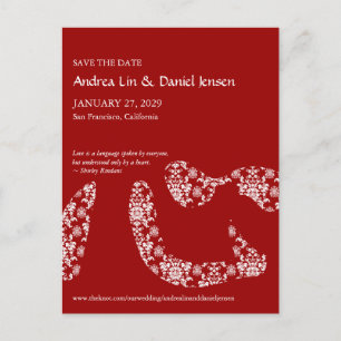 Chinesisches Damask-Herz-Kanji Hochzeit speichern  Ankündigungspostkarte
