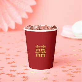 Chinesisches doppeltes Glück Hochzeit Gold Dunkelr Pappbecher