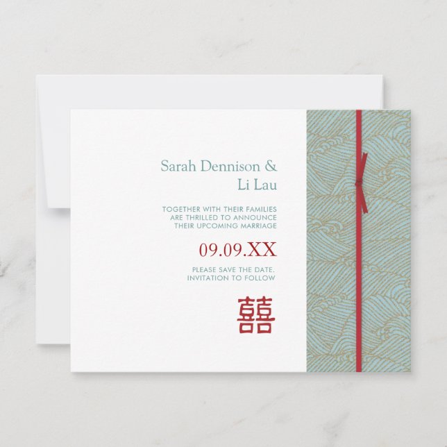 Chinesisches doppeltes Glück Save the Date modern (Vorderseite)